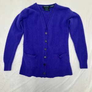 Lauren Ralph Lauren Cashmere Cardigan Sweater Womens XS Purple V Neck Pockets